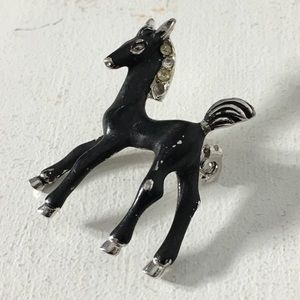 @Popup Show: Vintage Black Horse Clear Rhinestone Brooch/Pin